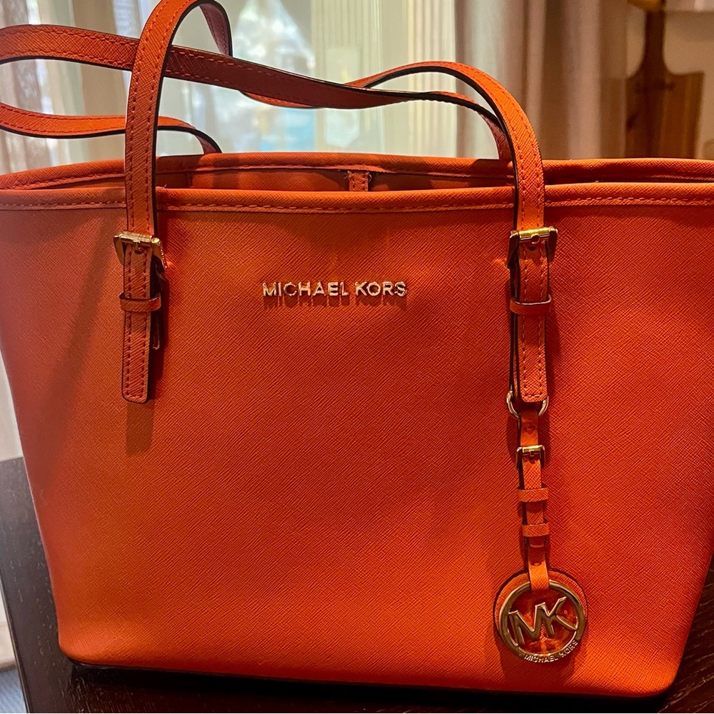 Michael Kors Orange Saffiano Tote with Gold Hardware